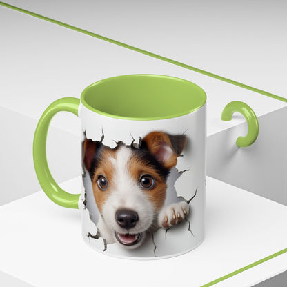 Jack Russell Puppy Peek Accent Coffee Mug – Cute Dog Rupture Design (11/15oz)
