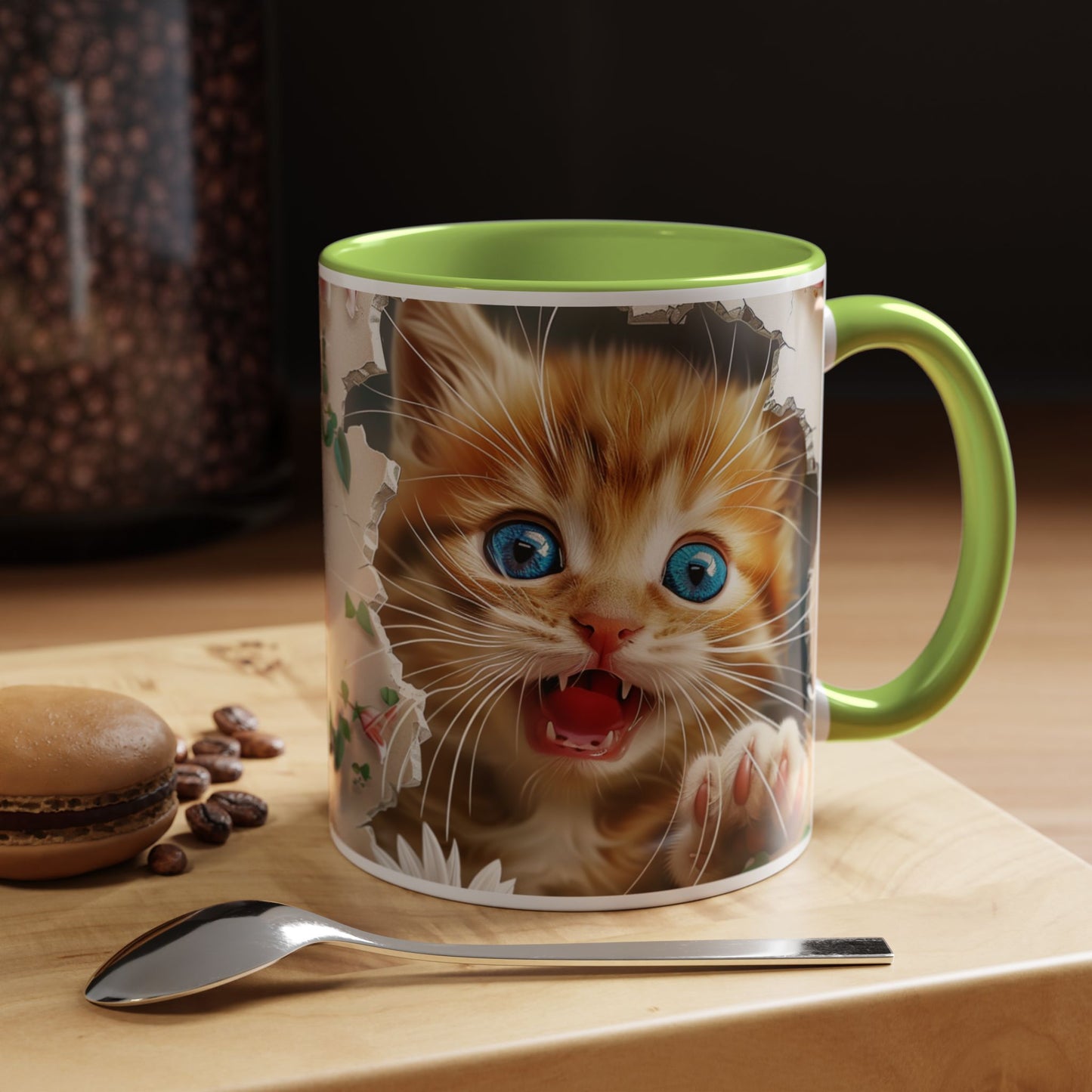 Cute Orange Kitten Accent Coffee Mug – Blue-Eyed Cat Catnip Design (11/15oz)