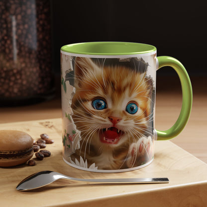 Cute Orange Kitten Accent Coffee Mug – Blue-Eyed Cat Catnip Design (11/15oz)
