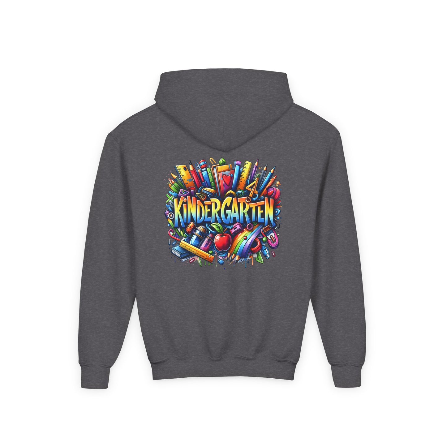 Kindergarten Kids Hoodie — Colorful School Supplies Back-to-School Sweatshirt