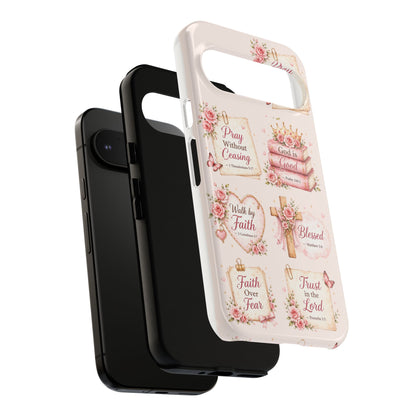 Christian Floral Phone Case — "Pray Without Ceasing" Faith Cross Design