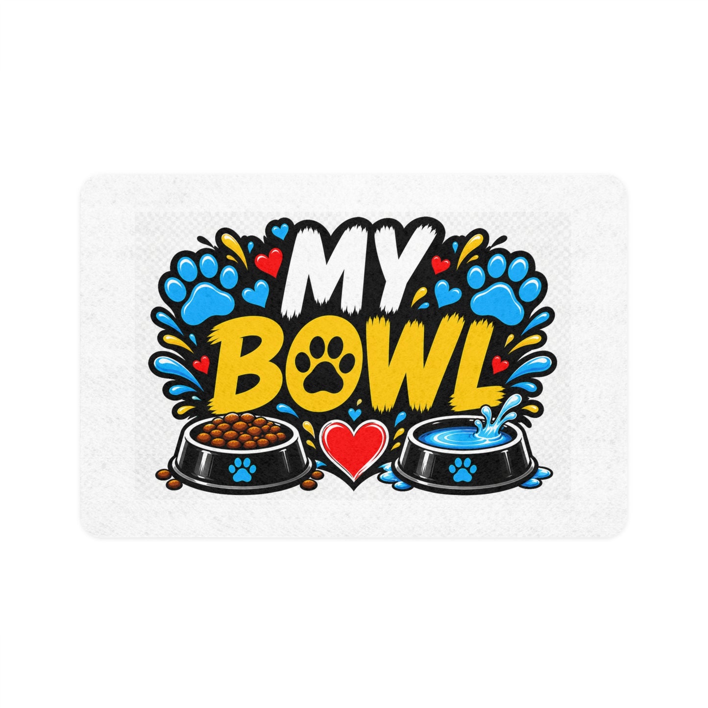 Pet Food Mat 12x18 – "My Bowl" Paw Print Feeding Mat for Dogs & Cats