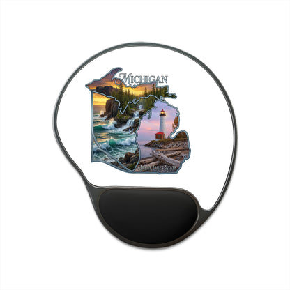 Michigan Lakeshore Mouse Pad with Wrist Rest — Great Lakes Lighthouse Design