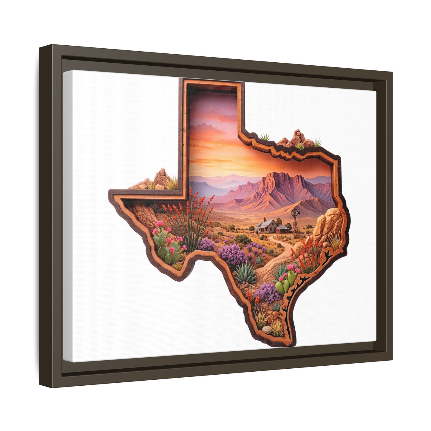 Framed Texas Landscape Matte Canvas — Desert Sunset State Art Print