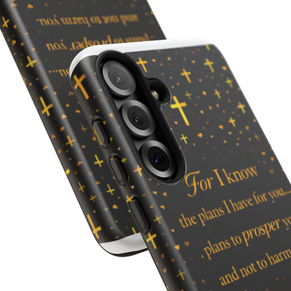 Phone Case — "For I Know" Jeremiah 29:11 Gold Cross Christian Tough Case