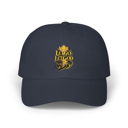 Dad Cap — Retro Gold 'Let Go Let God' Script Embroidery