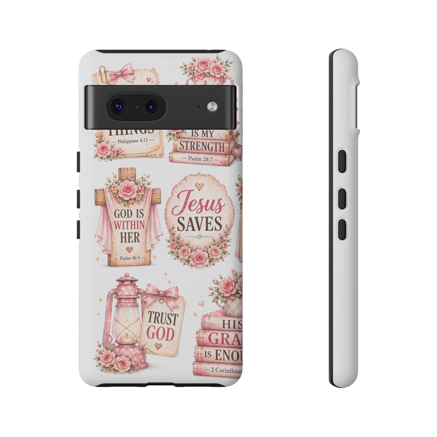 Christian Phone Case — Jesus Saves Floral Tough Case with 'God Is Within Her' & 'Trust God' Design