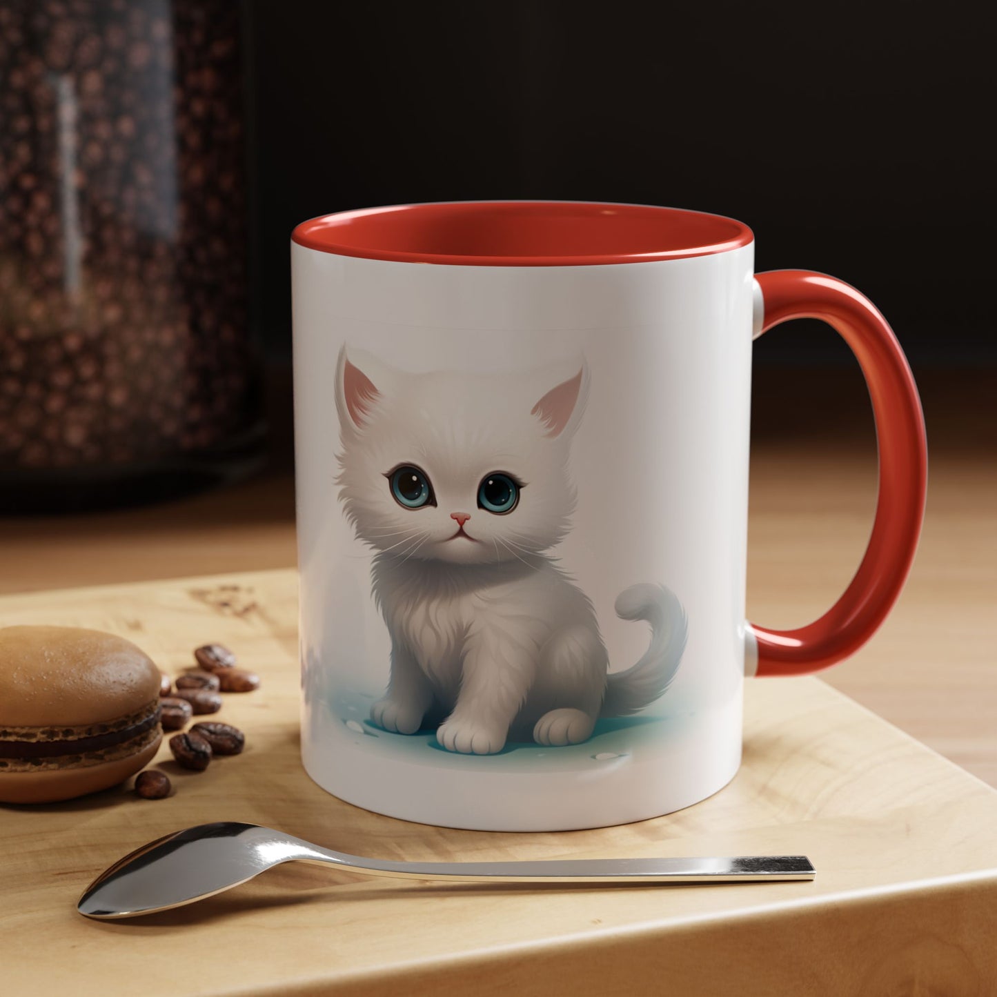 Cute White Kitten Accent Coffee Mug — Cute Cat Coffee Cup (11/15oz)