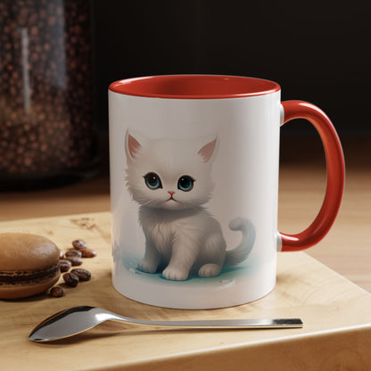 Cute White Kitten Accent Coffee Mug — Cute Cat Coffee Cup (11/15oz)