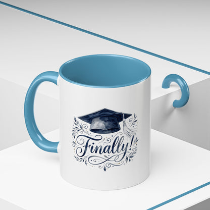 Graduation Coffee Mug — "Finally!" Cap Design (11/15oz)