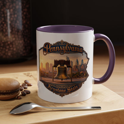 Pennsylvania Keystone State Coffee Mug — Liberty Bell & Philadelphia Skyline Accent Mug (11/15oz)