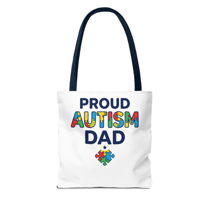 Proud Autism Dad Tote Bag — Colorful Puzzle-Heart Support Gift