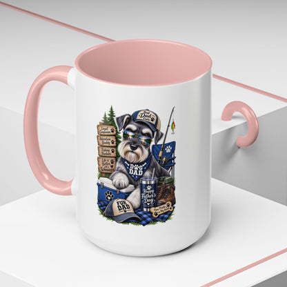 Schnauzer Dad Accent Coffee Mug – "Dog Dad" Camping Paw Print Design (11/15oz)