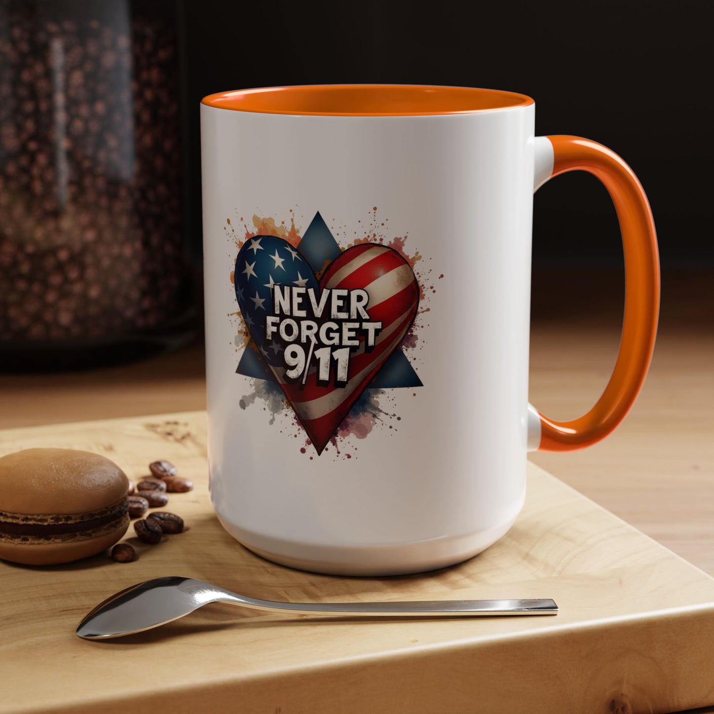 Never Forget 9/11 Heart Accent Coffee Mug – Patriotic Memorial 11/15oz