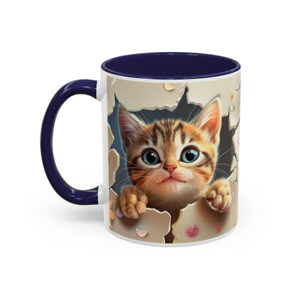 Cute Peekaboo Kitten Accent Coffee Mug — Cat Lover Gift (11/15oz)