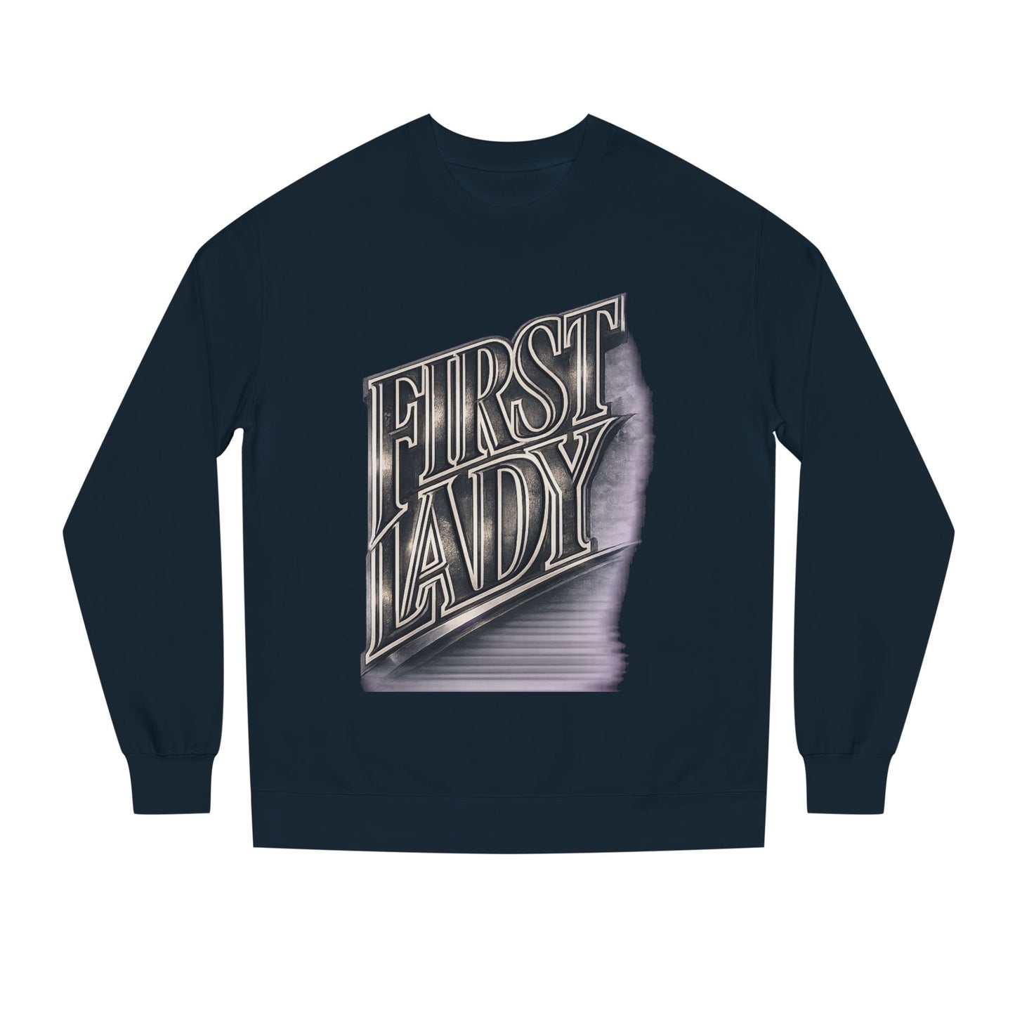 First Lady Graphic Sweatshirt — Retro Metallic Typography Crewneck