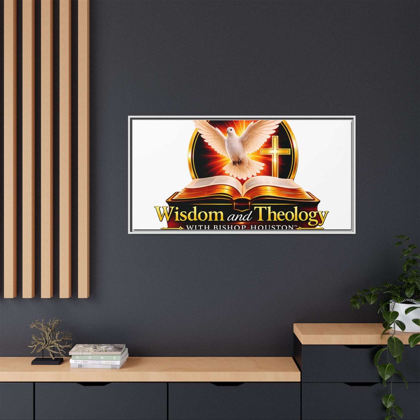 Framed Canvas Print — "Wisdom and Theology" Dove & Bible Wall Art