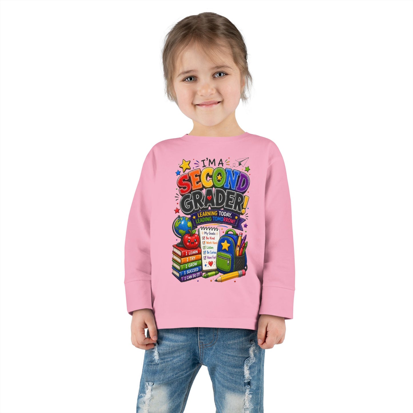 Toddler Long Sleeve Tee — "I'm a Second Grader!" Back-to-School Graphic Shirt
