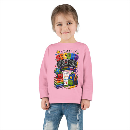Toddler Long Sleeve Tee — "I'm a Second Grader!" Back-to-School Graphic Shirt
