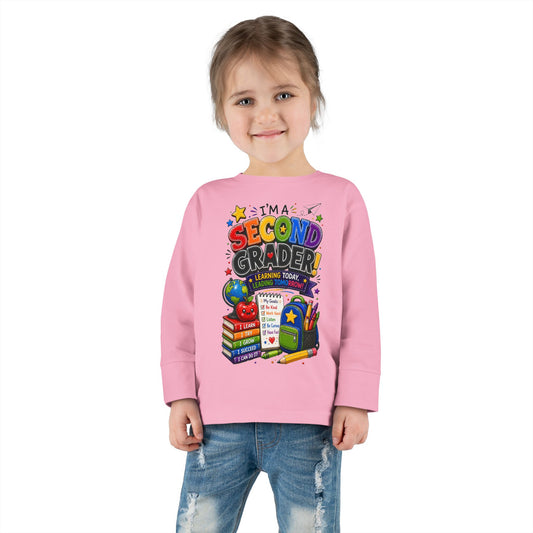 Toddler Long Sleeve Tee — "I'm a Second Grader!" Back-to-School Graphic Shirt