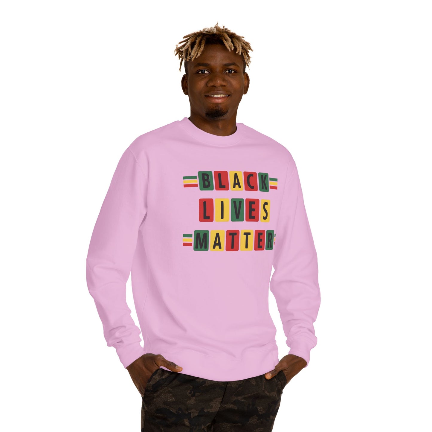 Black Lives Matter Crewneck Sweatshirt — Pan-African Block Letter Design