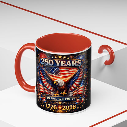 250 Years 1776–2026 Eagle American Flag Accent Coffee Mug — Patriotic Independence Day Gift (11/15oz)
