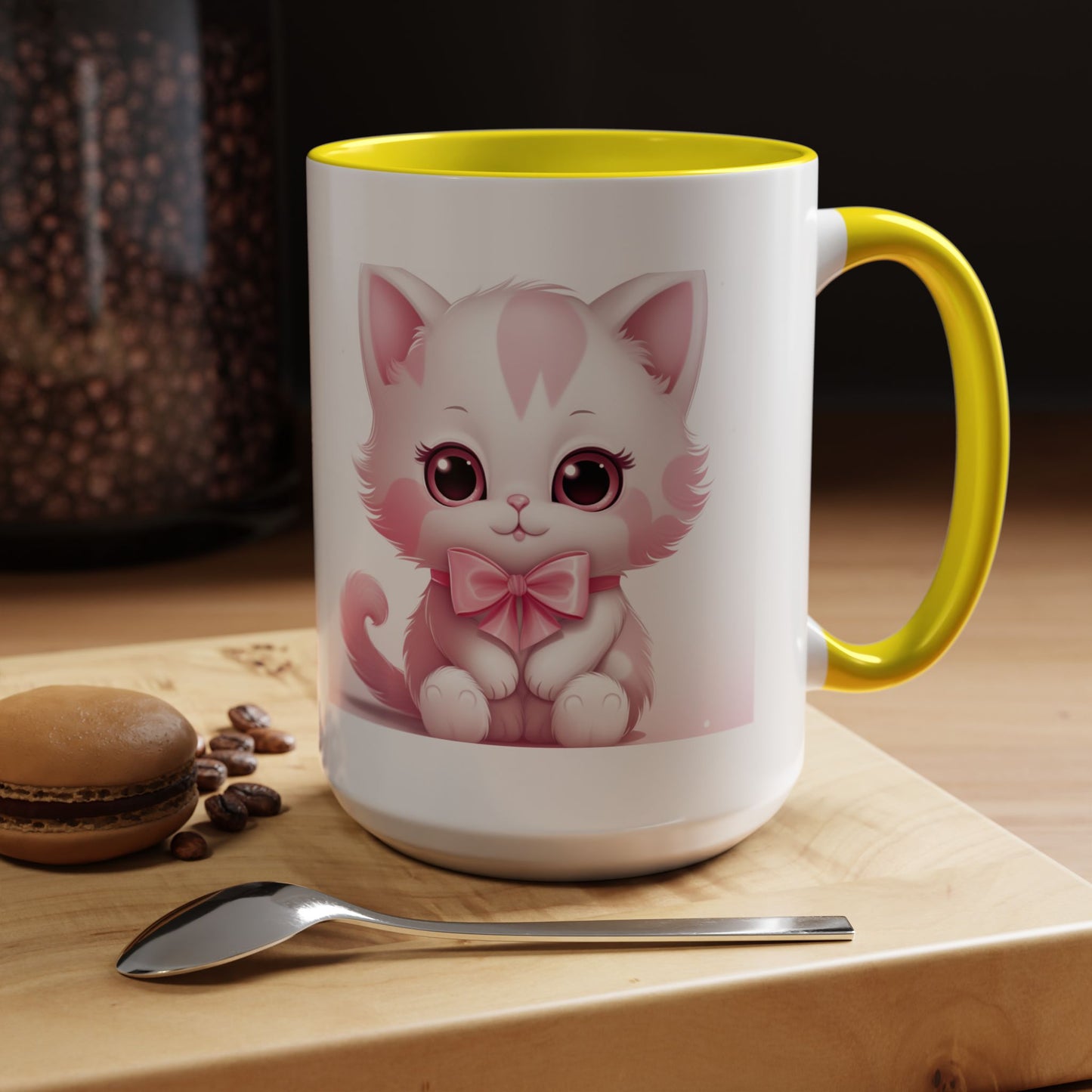 Cute Pink Kitty Accent Coffee Mug — Adorable Cat Design, Gift for Cat Lovers
