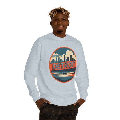 Detroit Skyline Crewneck Sweatshirt — Retro Sunset City Graphic