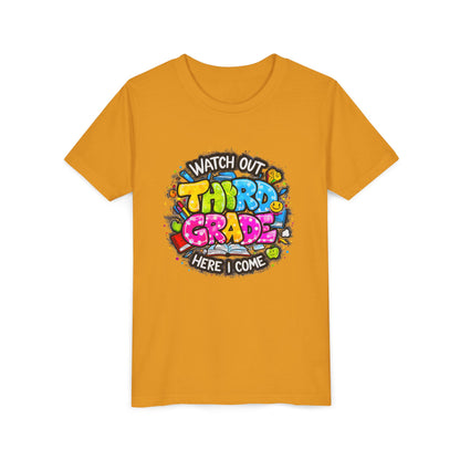 Third Grade Kids T‑Shirt — "Watch Out Third Grade Here I Come" Back-to-School Tee