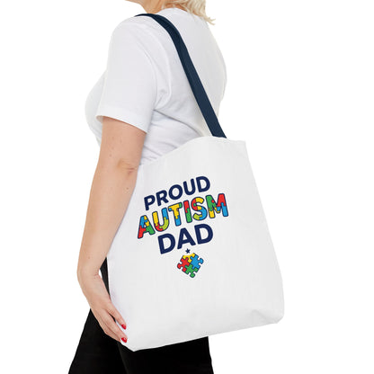 Proud Autism Dad Tote Bag — Colorful Puzzle-Heart Support Gift