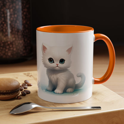 Cute White Kitten Accent Coffee Mug — Cute Cat Coffee Cup (11/15oz)