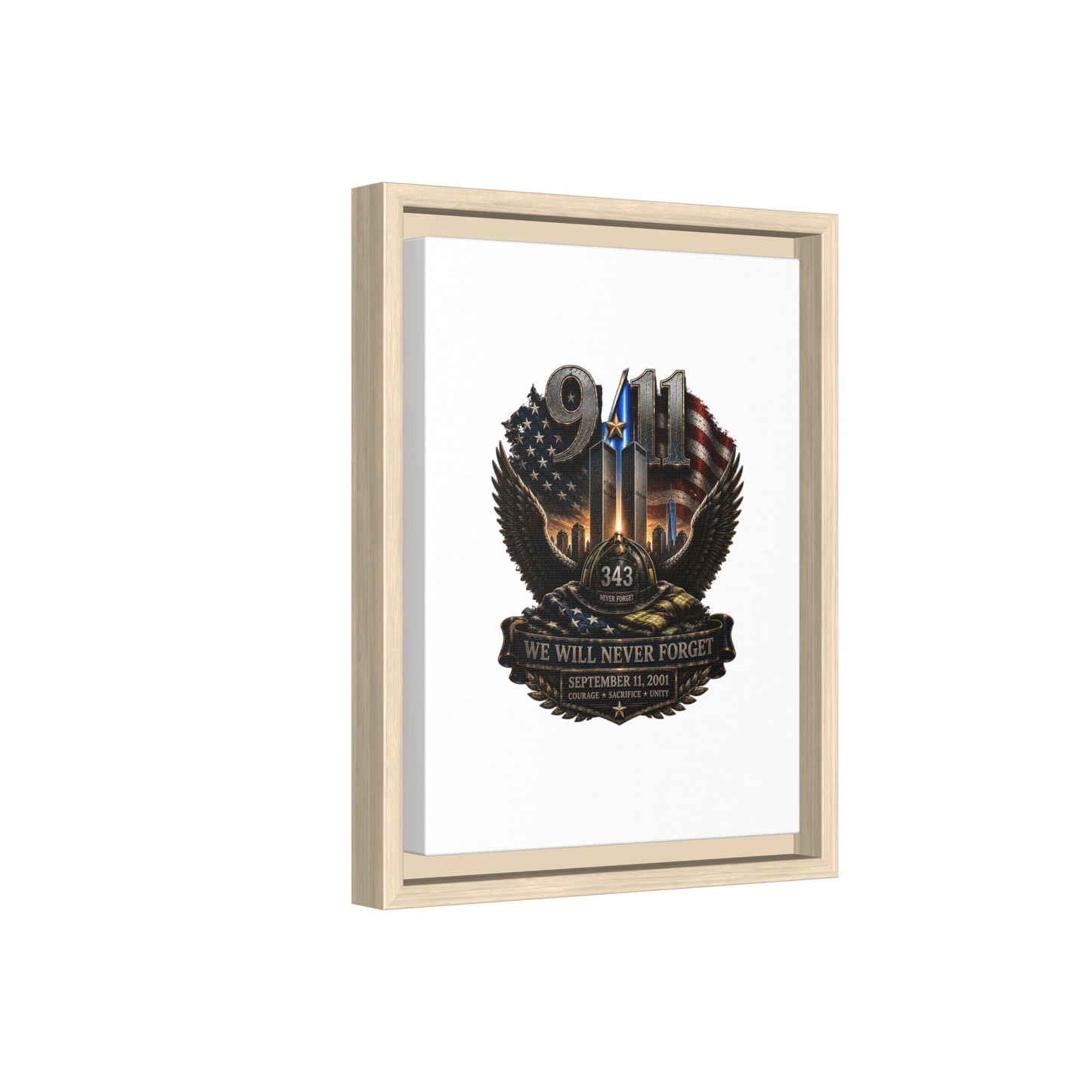 9/11 Memorial Matte Canvas Print — "We Will Never Forget" Framed Tribute