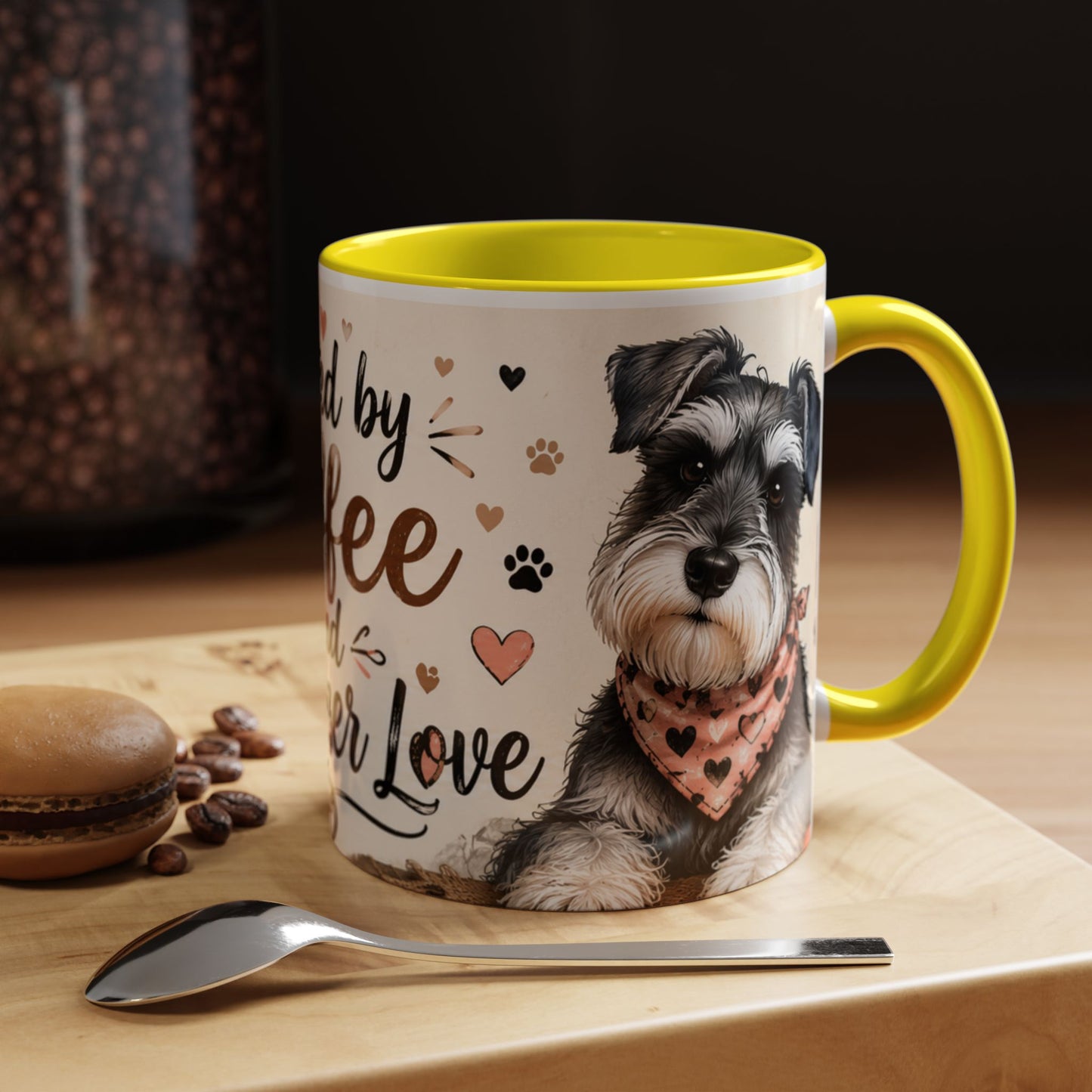 Fueled by Coffee and Schnauzer Love Accent Mug — Dog Lover Coffee Cup (11/15 oz)