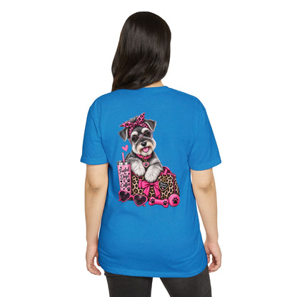 Schnauzer Fashion Tee — Cute Dog with Leopard Bag & 'Faith, Dog, Coffee' Design