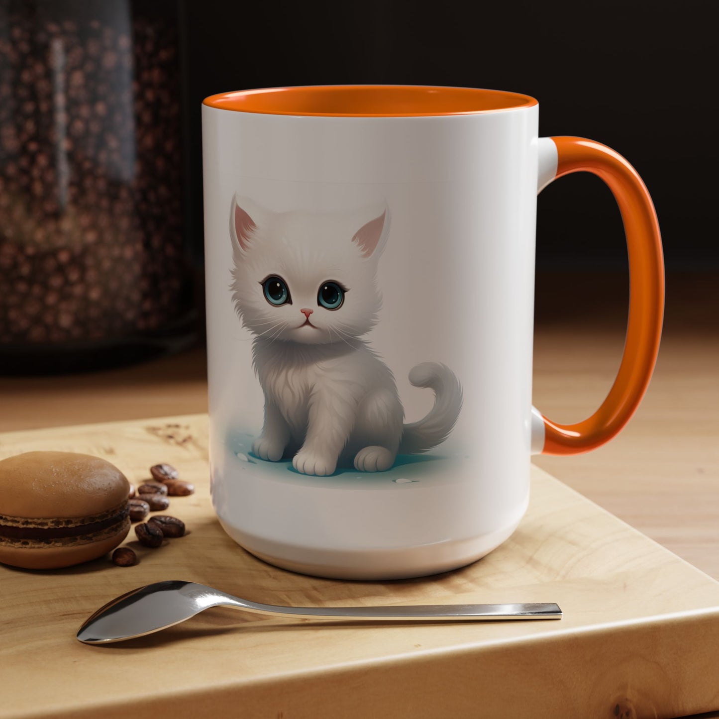 Cute White Kitten Accent Coffee Mug — Cute Cat Coffee Cup (11/15oz)