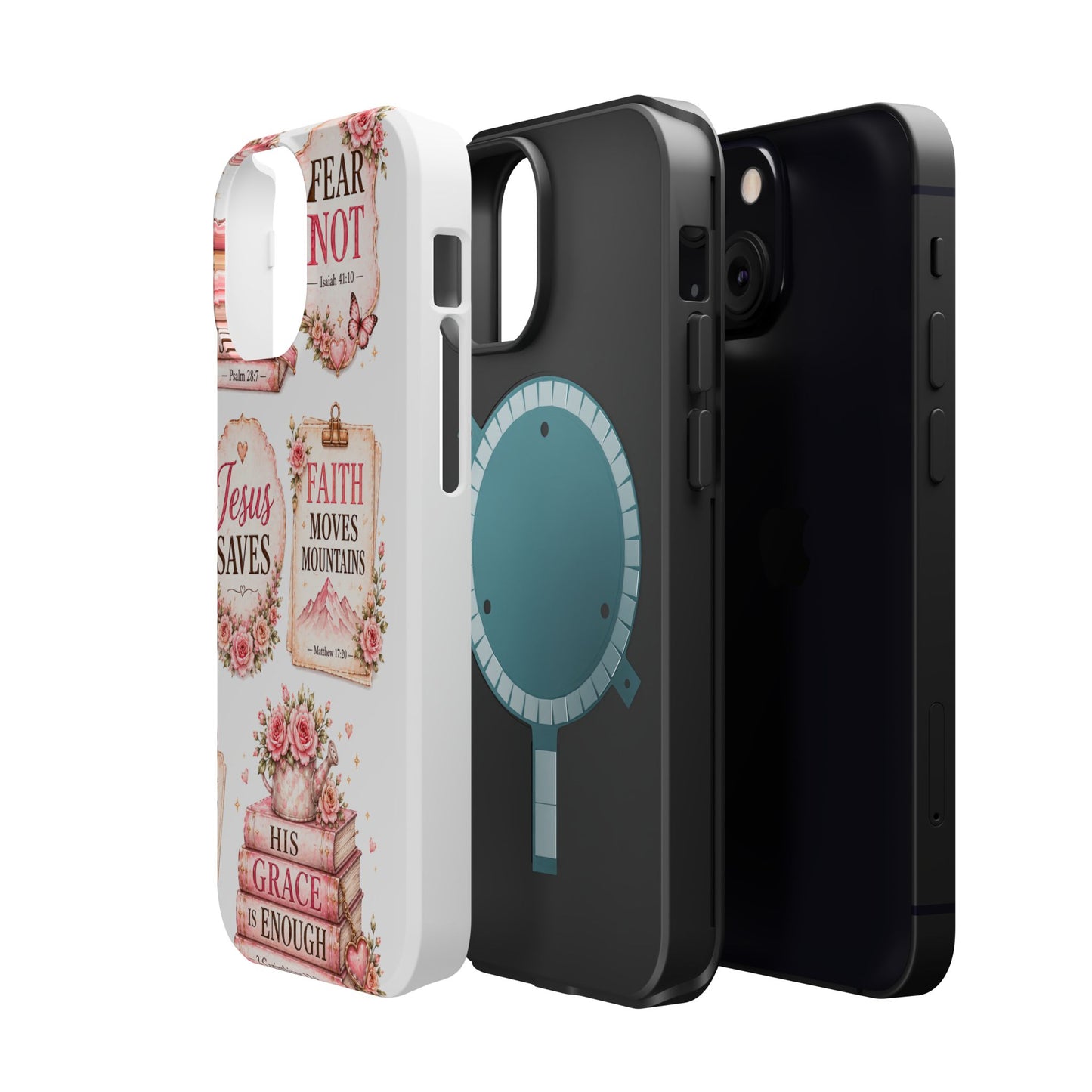 Christian Phone Case - "Fear Not, Faith Moves Mountains, Jesus Saves" Floral Magnetic Impact-Resistant Case