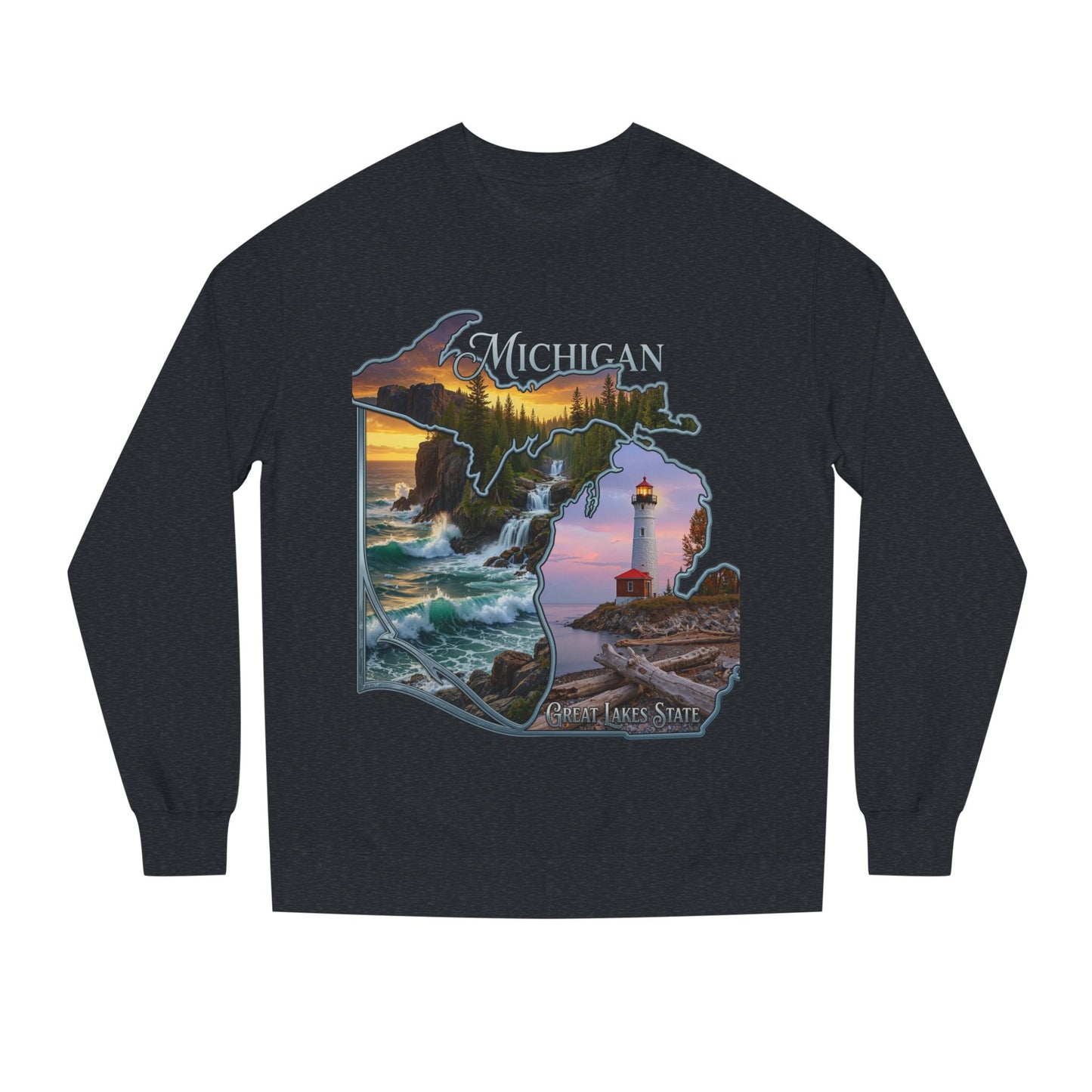 Michigan Lakes State Sweatshirt — Lighthouse & Great Lakes Scenic Pullover