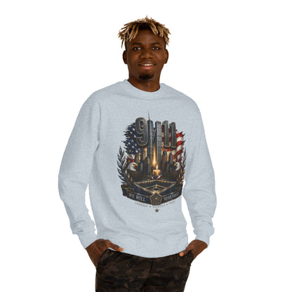 9/11 Memorial Crewneck Sweatshirt — We Will Never Forget Tribute