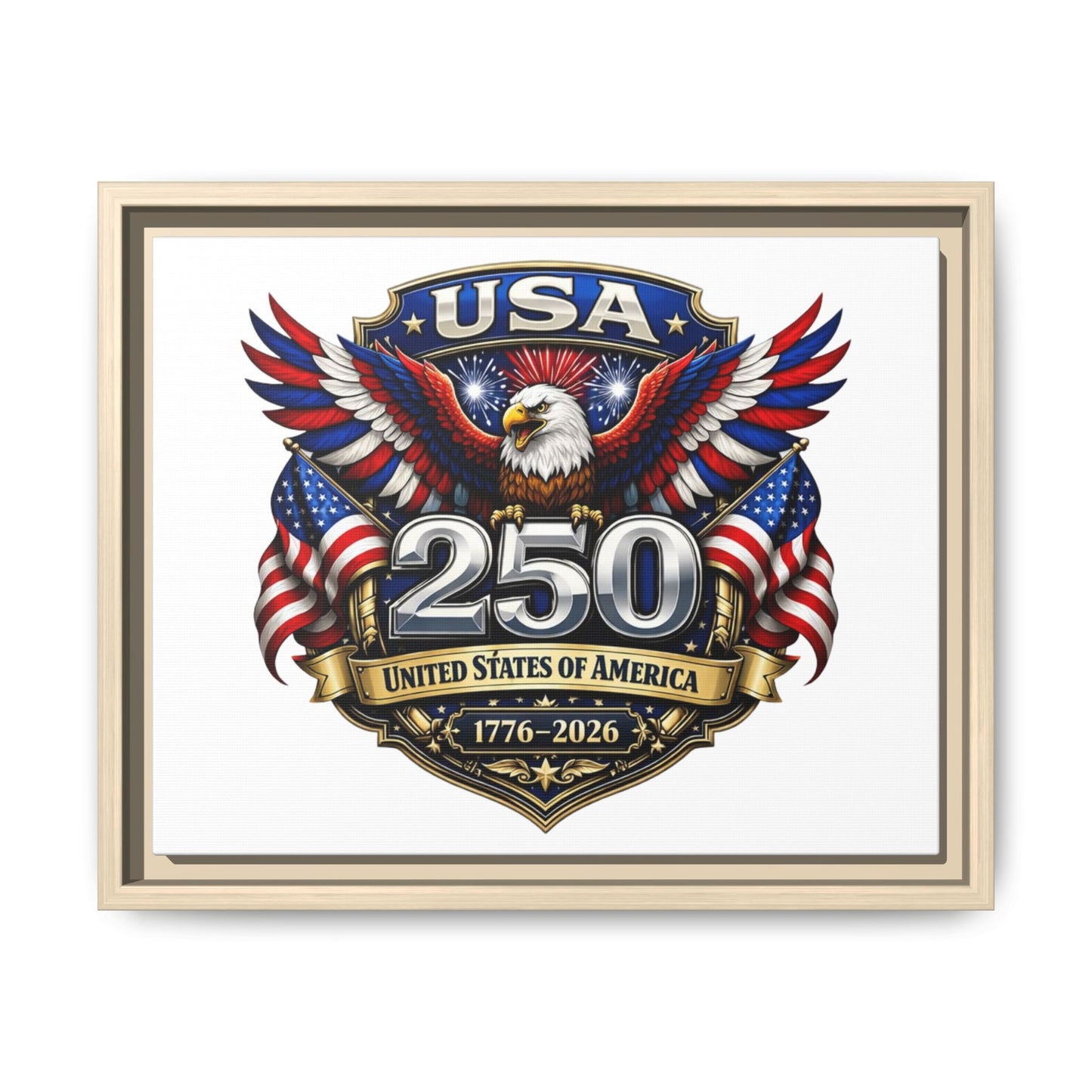 USA 250 Anniversary Framed Canvas — Patriotic Eagle 1776–2026 Wall Art