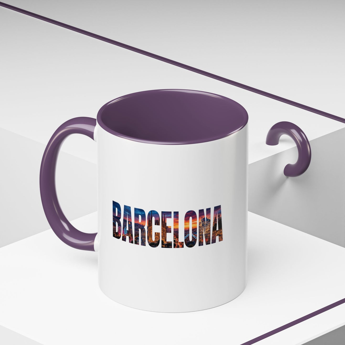 Barcelona Accent Coffee Mug — Scenic Cityscape Text Travel Souvenir (11/15oz)