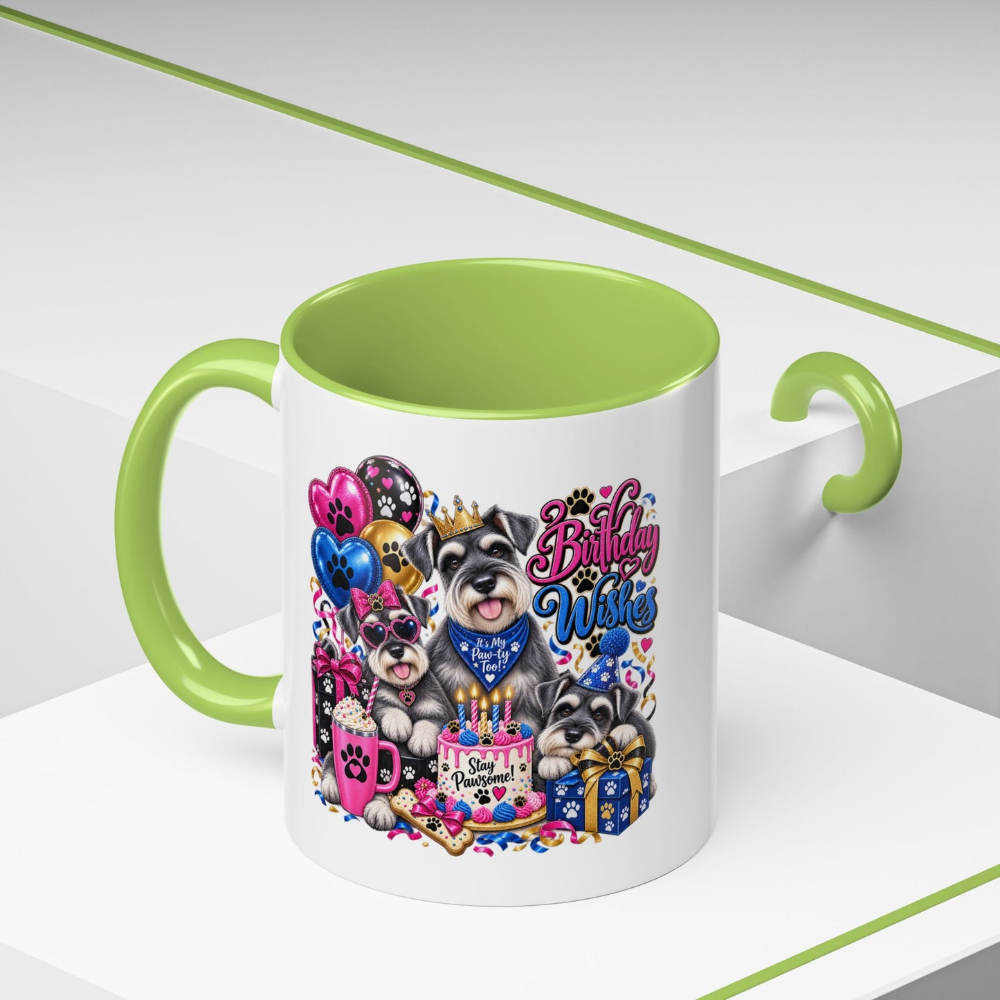 Birthday Wishes Dog Coffee Mug — Cute Paw Print Celebration Mug (11/15oz)