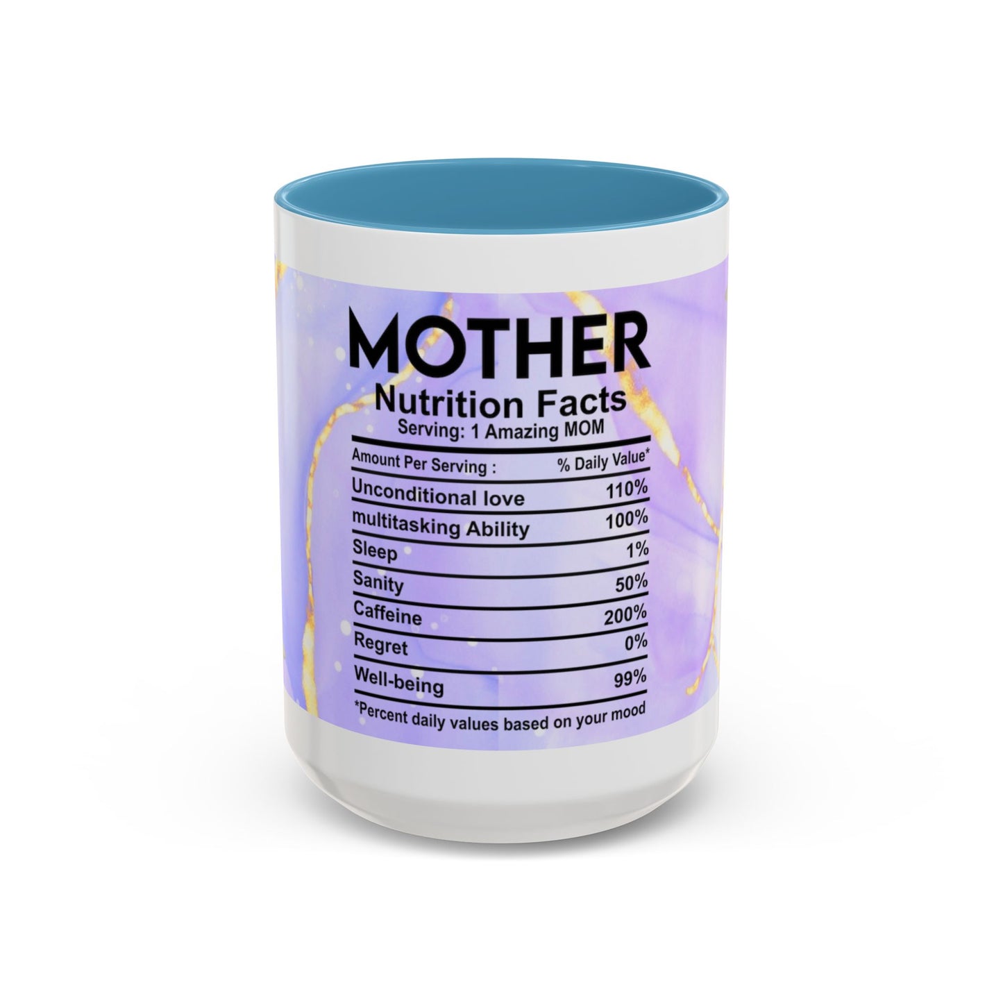 Mother Nutrition Facts Coffee Mug — Floral “Amazing Mom” 11/15oz Accent Mug