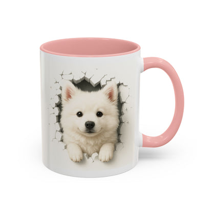 White Samoyed Puppy Accent Coffee Mug — Cute Dog Breakthrough Design (11/15 oz)