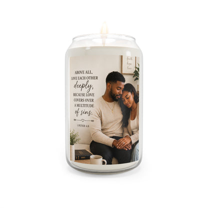 Scented Soy Candle — "Above All, Love Each Other Deeply" Inspirational Verse (13.75 oz)