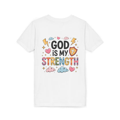 God Is My Strength Youth Tee — Cute Faith-Based Kids T-Shirt