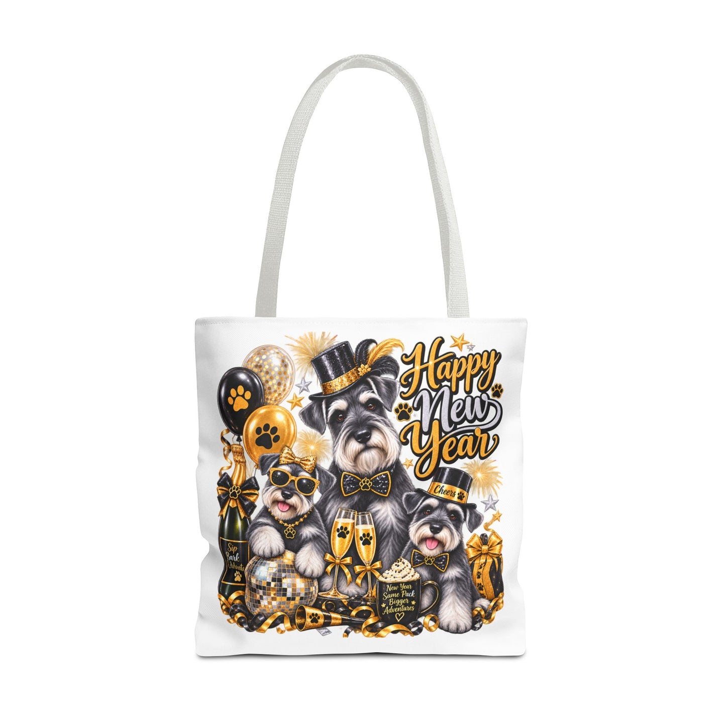 Happy New Year Dog Tote Bag — Festive Party Pups All-Over Print