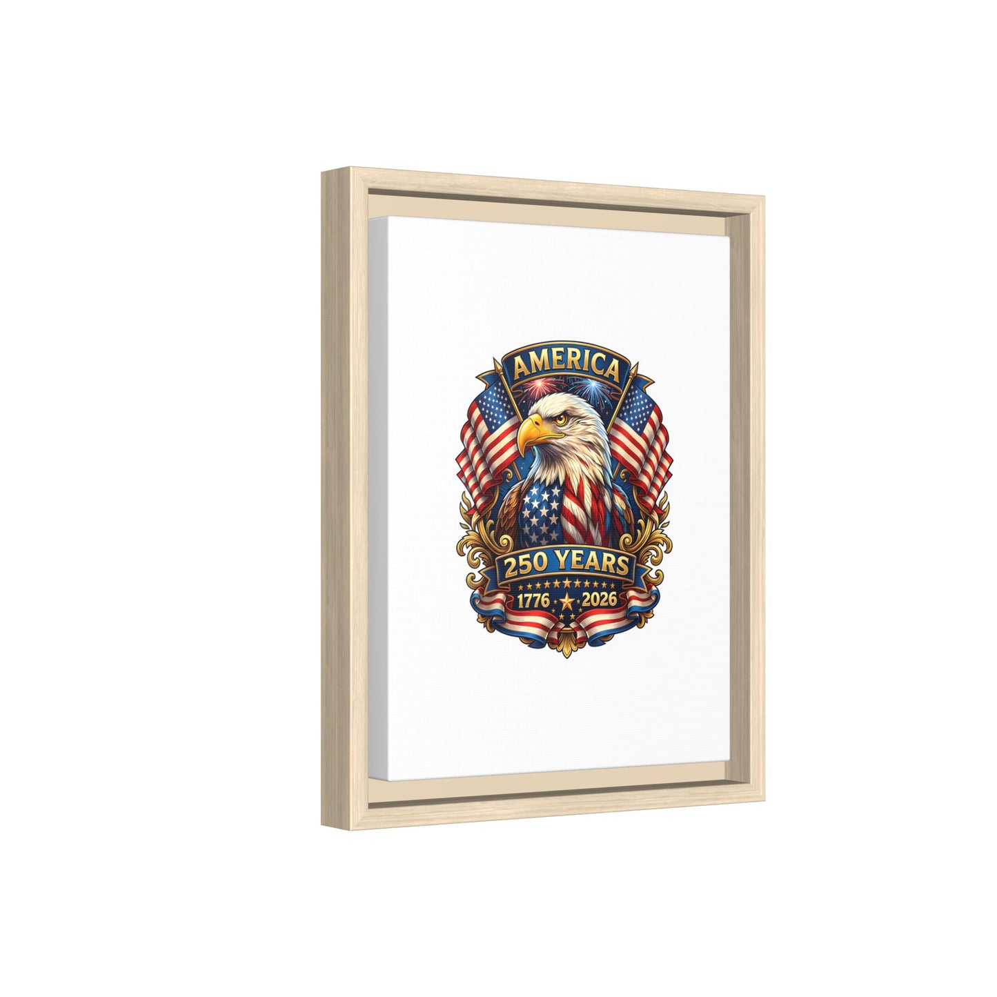 America 250th Anniversary Framed Canvas — Patriotic Bald Eagle Wall Art