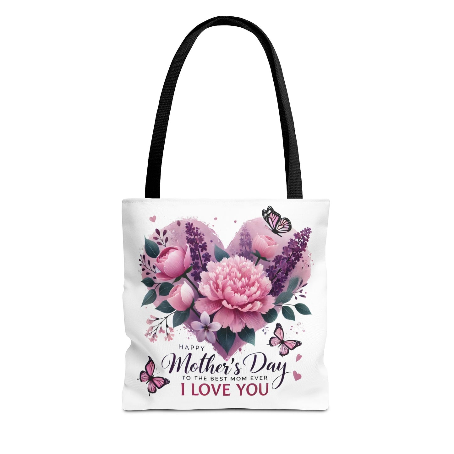 Mother's Day Floral Tote Bag - "Happy Mother's Day I Love You" Heart Bouquet