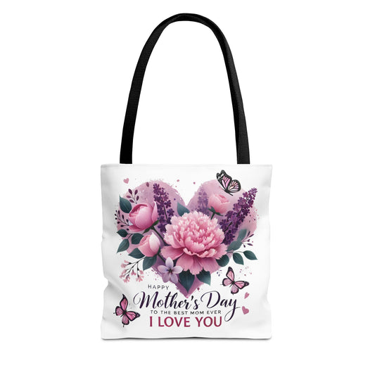 Mother's Day Floral Tote Bag - "Happy Mother's Day I Love You" Heart Bouquet