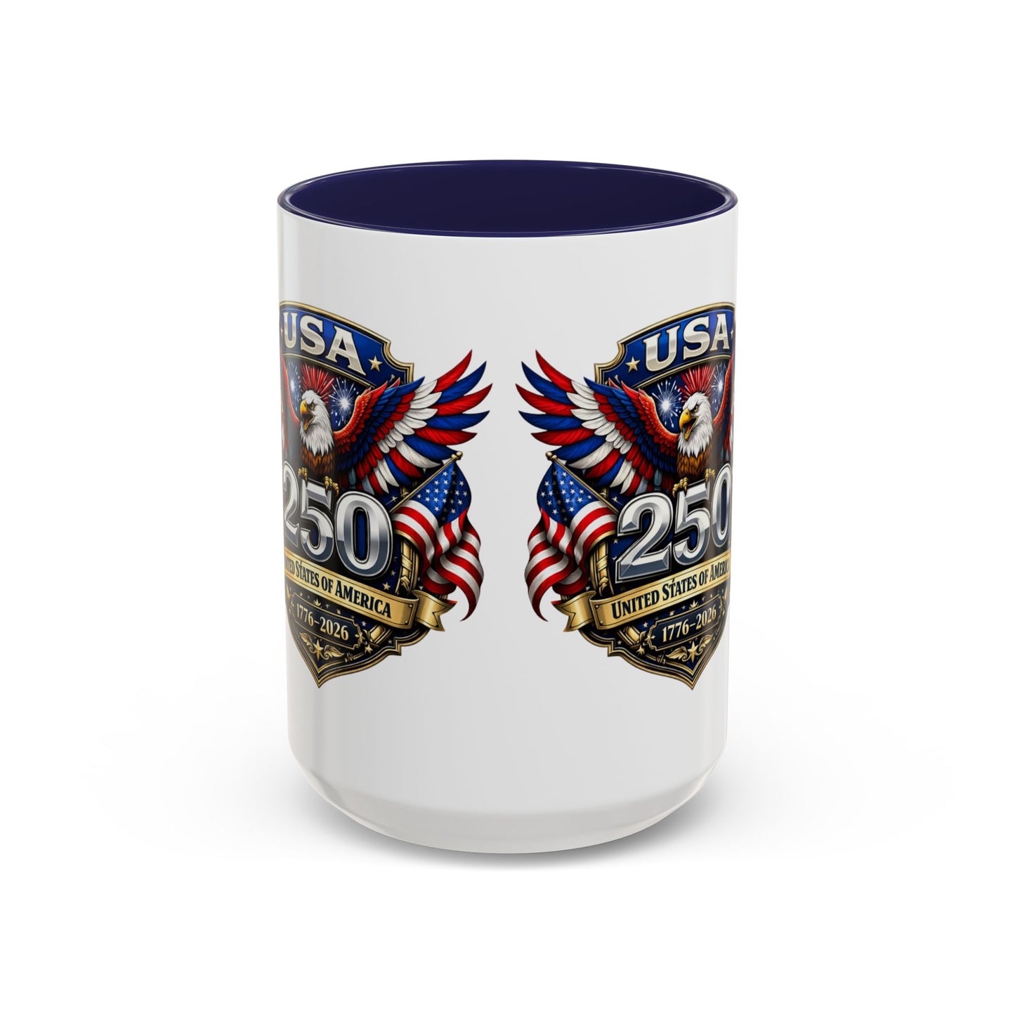 USA 250th Anniversary Accent Coffee Mug – Patriotic Eagle & Flag 1776–2026